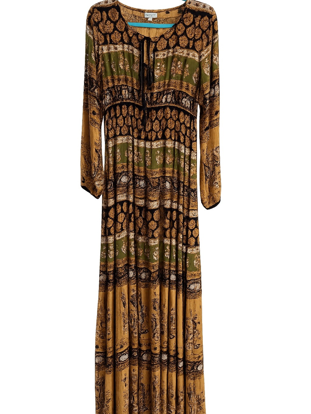 Nostalgia Olive & Mustard Printed Long Sleeve Maxi Dress